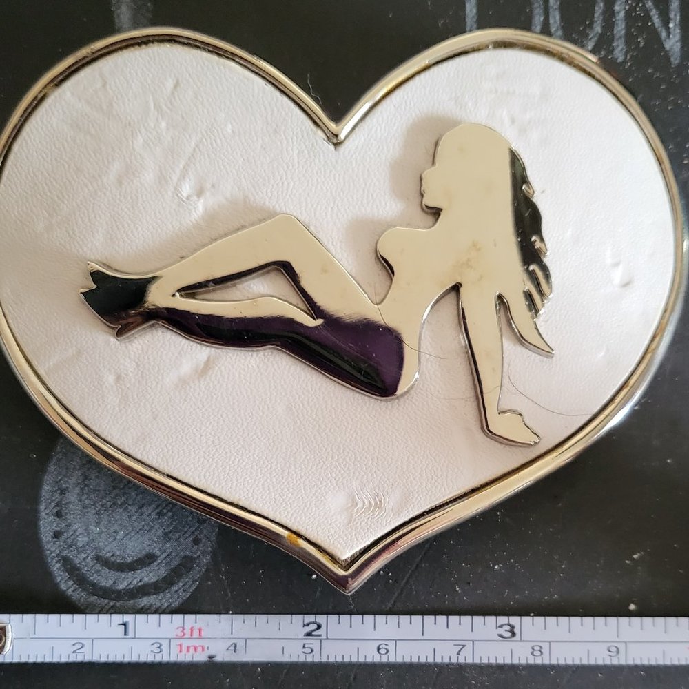 TRUCKER BABE Mud Flap Girl White or Black & Silver HEART BELT BUCKLE Free Ship!